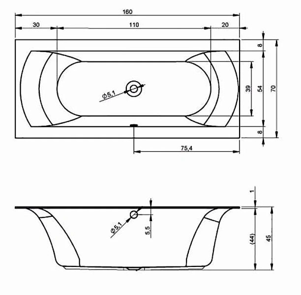 Ванна акриловая Riho Linares B140001005 160x70 см без гидромассажа - фото 2