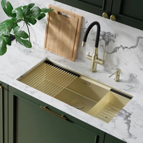 Мойка для кухни Lemark Tabaga 82 см светлое золото, без крыла - фото 6
