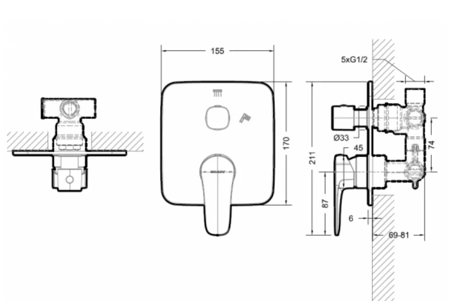 Смеситель для душа Bravat Source PB8173218-2-ENG встраиваемый - фото 3