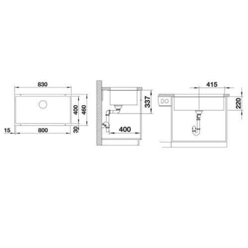Мойка для кухни Blanco Subline 800-U 83 см темная скала - фото 2