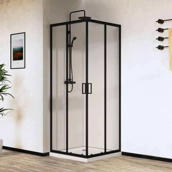 Душевой уголок Vincea City 100х90 см профиль черный стекло прозрачное - фото 1