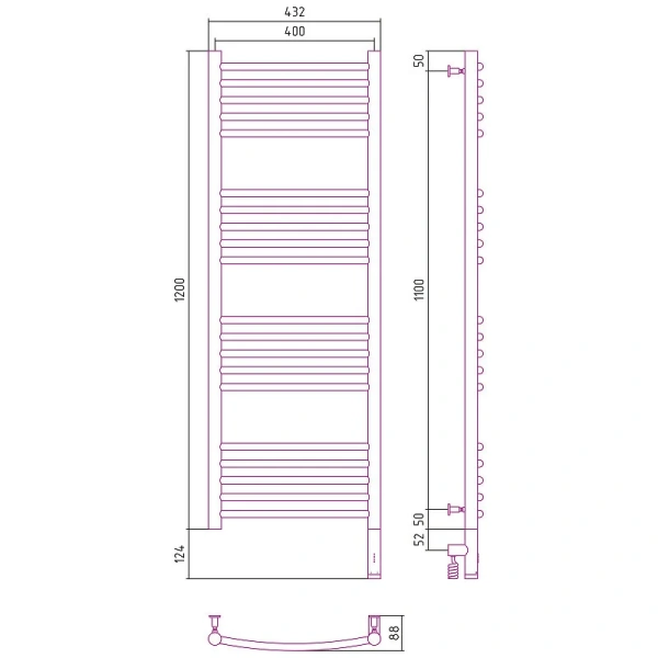 Полотенцесушитель электрический Сунержа Богема 3.0 40х120 см правый, без покрытия, современные, hi-tech - фото 2