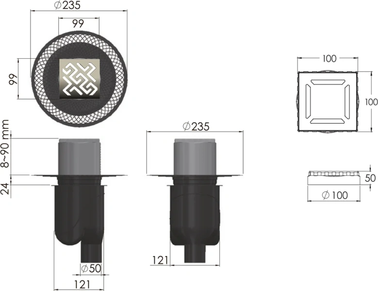 Душевой трап BERGES PLATZ Norma 060 10 см с решеткой, стандартные - фото 5