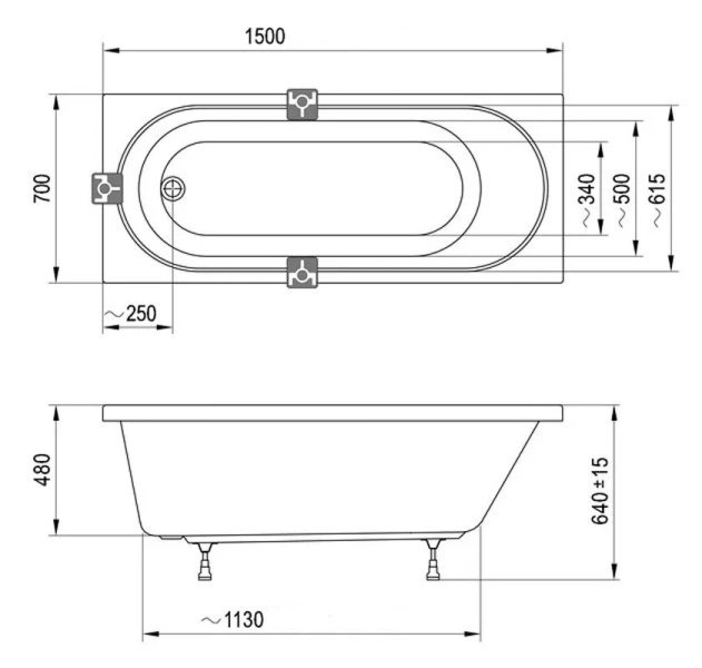 Ванна акриловая Ravak Sonata II 150x70 см белая, акриловые - фото 2