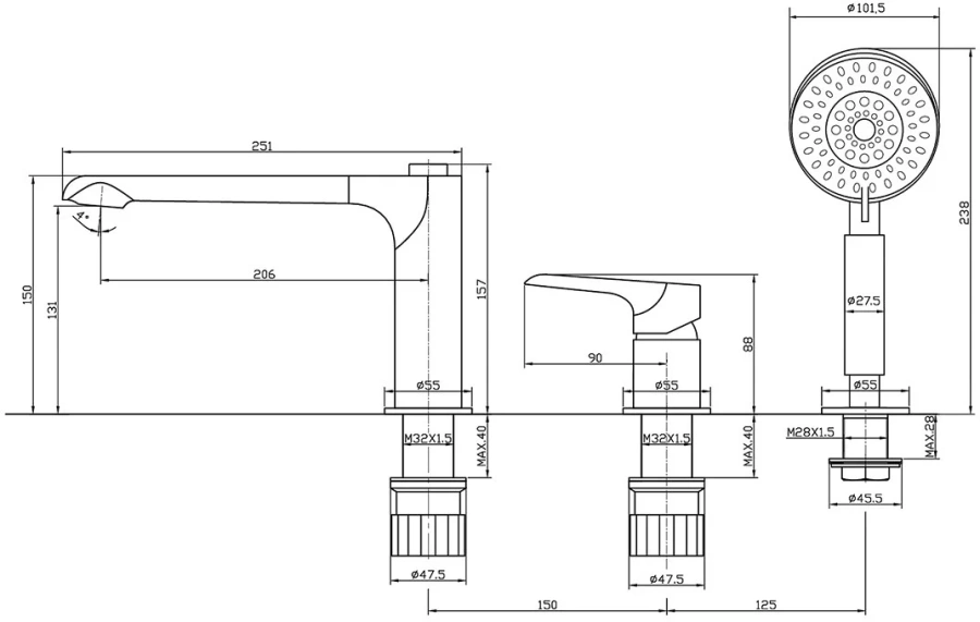 Смеситель на борт ванны BelBagno Ancona с ручным выдвижным душем - фото 2