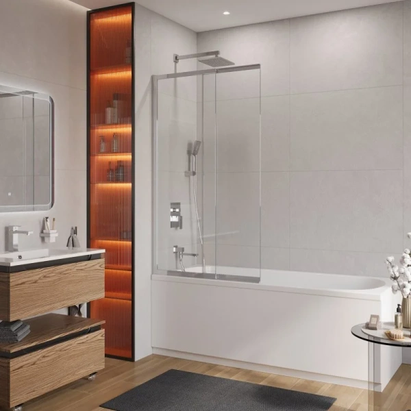 Шторка для ванны Cezares Slider 90х150 см стекло прозрачное профиль хром - фото 1