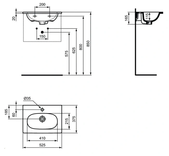 Раковина Ideal Standard Tesi 50 см подвесная, современные, hi-tech - фото 2