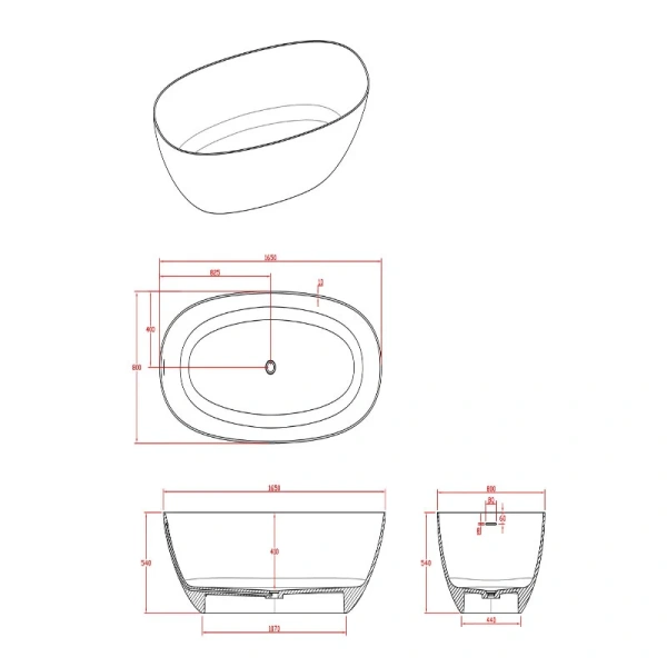 Акриловая ванна Timo SATU1650, 170 х 80 см, цвет белый, отдельностоящие - фото 7