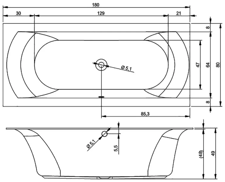 Ванна акриловая Riho Linares Velvet B142001105 180x80 см прямоугольная - фото 2