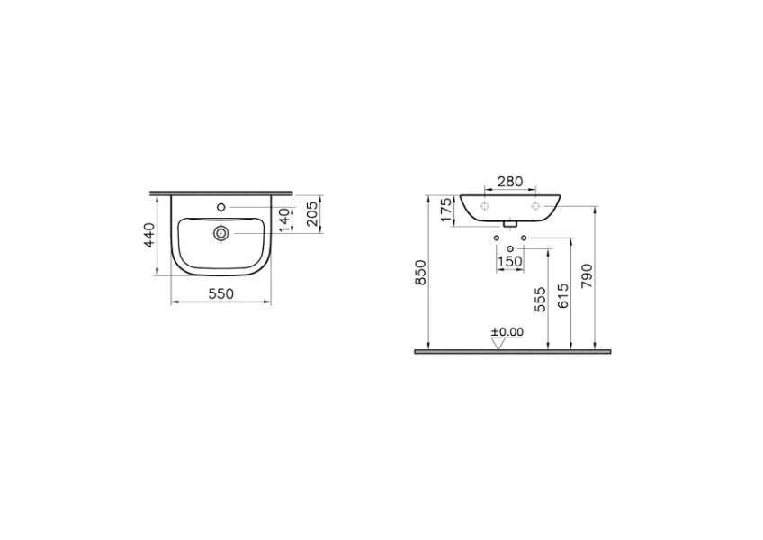 Раковина VitrA S20 5502b003-0001 55 см, современные, hi-tech - фото 2