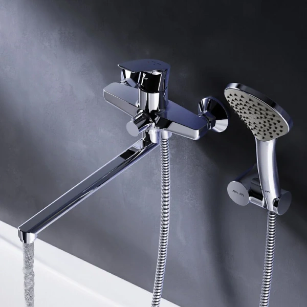 Смеситель для ванны AM.PM Gem с душевой системой, из латуни, округлая форма, с душевой лейкой - фото 5