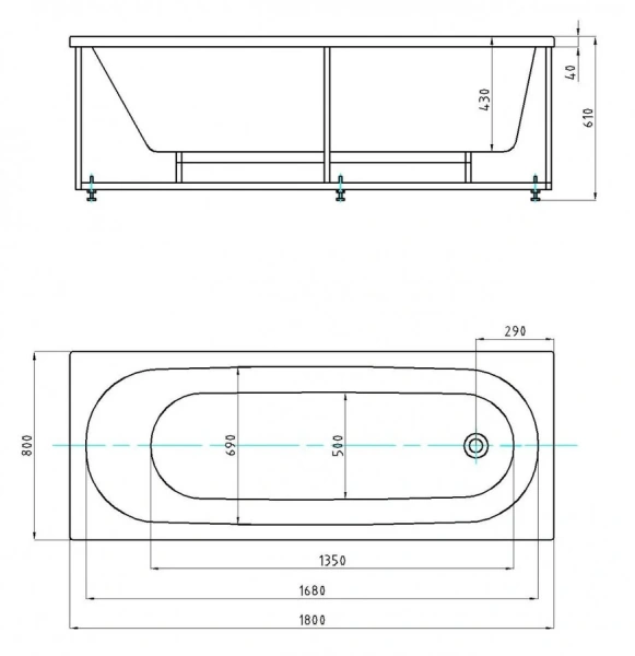 Ванна акриловая Azario Felisa AV.0040180 180 x 80 см, белая - фото 2