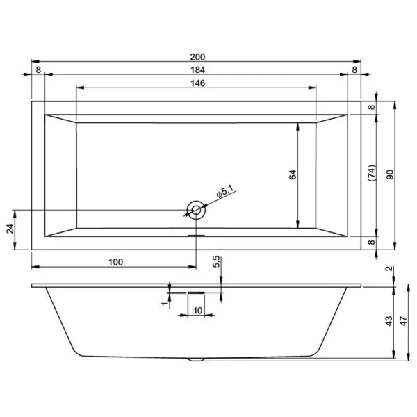 Акриловая ванна Riho Rething Cubic Fall Plug & Play, B110023005/B110022005, 200 x 90 см, наполнение через перелив, литые панели слева/справа, цвет белый - фото 4