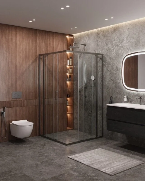 Душевой уголок Cezares Molveno 110х110 стекло прозрачное профиль оружейная сталь, раздвижные - фото 6