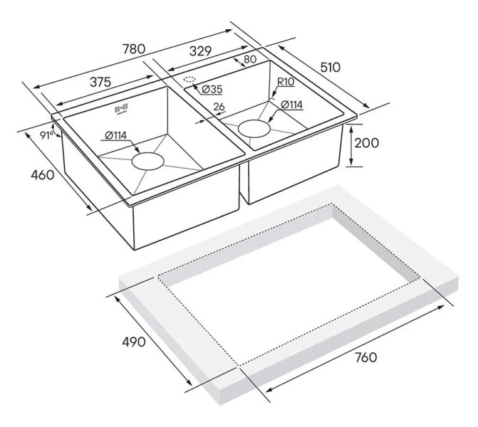 Мойка для кухни Paulmark Helfer PM237851 78 см с двумя чашами - фото 2