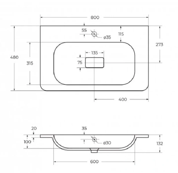 Раковина мебельная Cezares 80 см искусственный мрамор, в наличии - фото 2