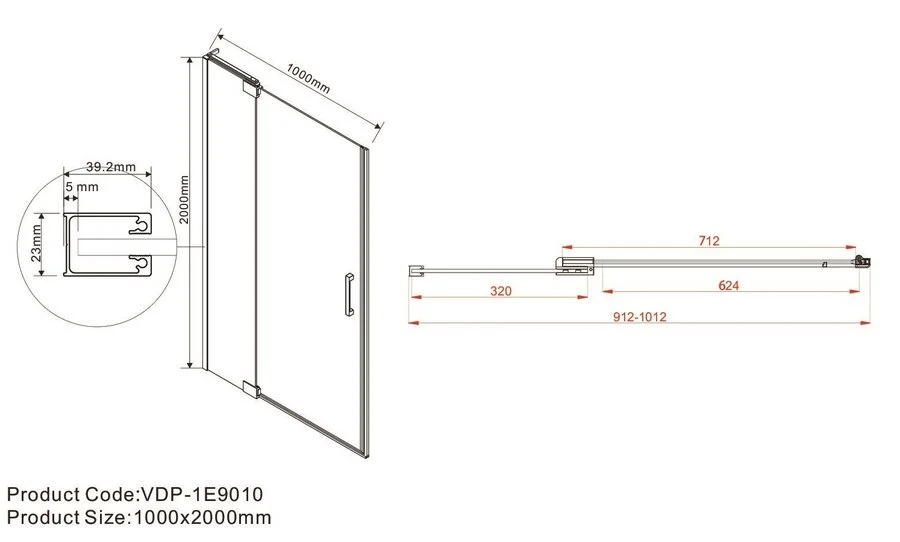 Душевая дверь в нишу Vincea Extra 100 см профиль черный, стекло тонированное, современные, hi-tech - фото 2