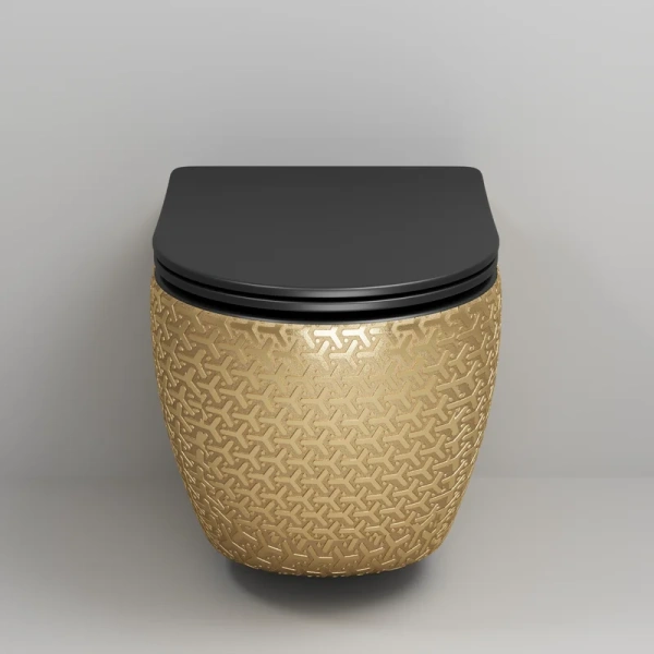 Унитаз подвесной Grossman Color золотой/черный, безободковые, сиденье с микролифтом , с антивсплеском - фото 5