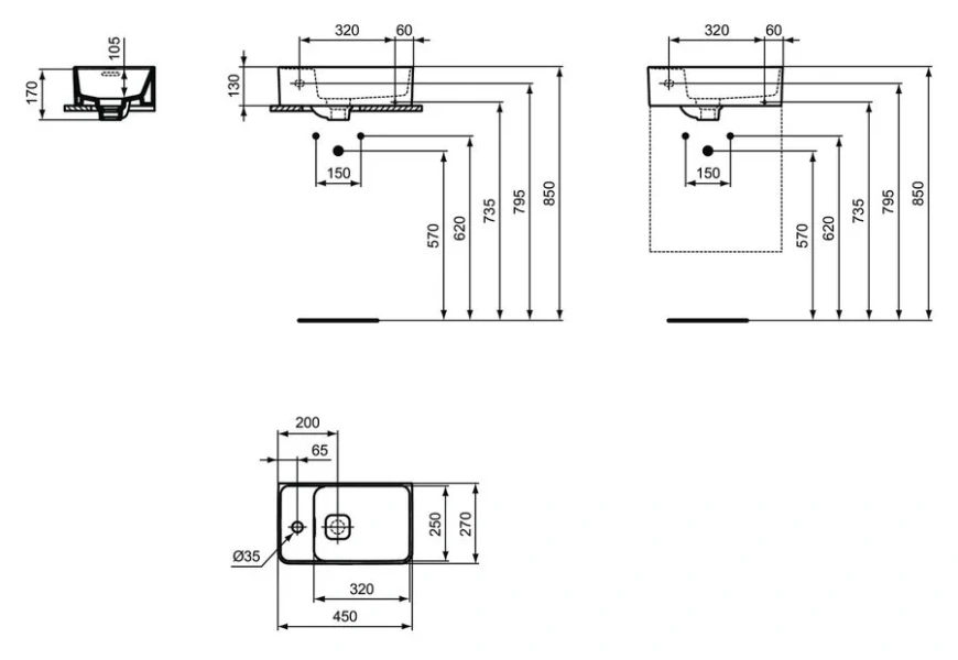 Раковина Ideal Standard Strada II 45 см левая, из санфарфора - фото 7