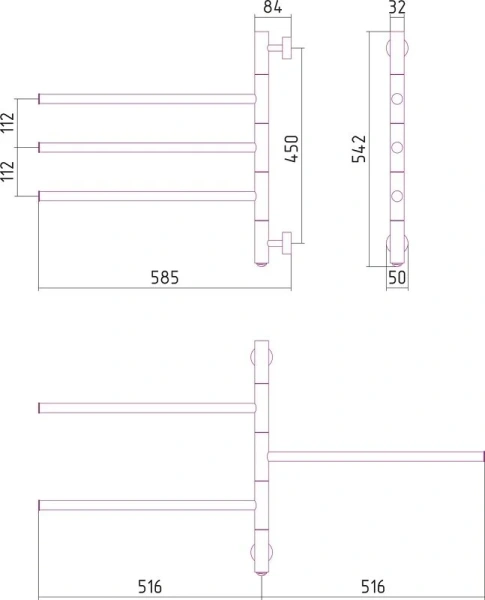 Полотенцесушитель электрический Сунержа Триада 0822-0540 58.5х54 см поворотный, из нержавеющей стали, без полки, поворотные - фото 6