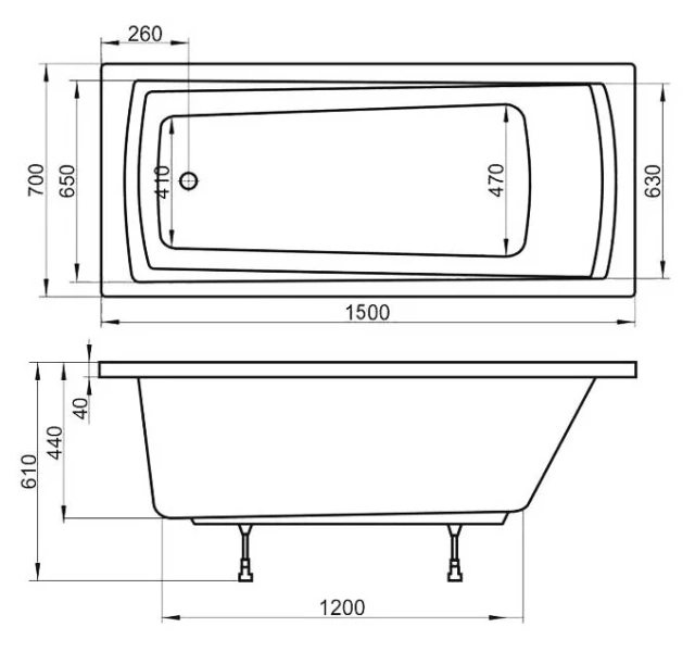 Ванна акриловая Ravak Domino Plus 150х70 см без гидромассажа - фото 2