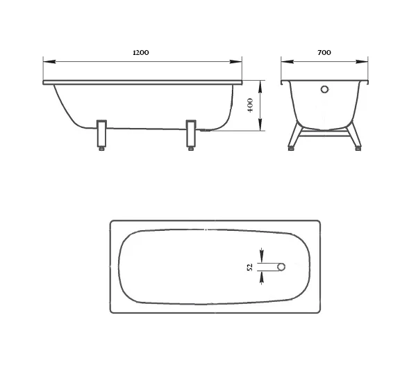 Стальная ванна ВИЗ Donna Vanna 120 x 70 см, с ножками, цвет белый, DV-23901 - фото 2