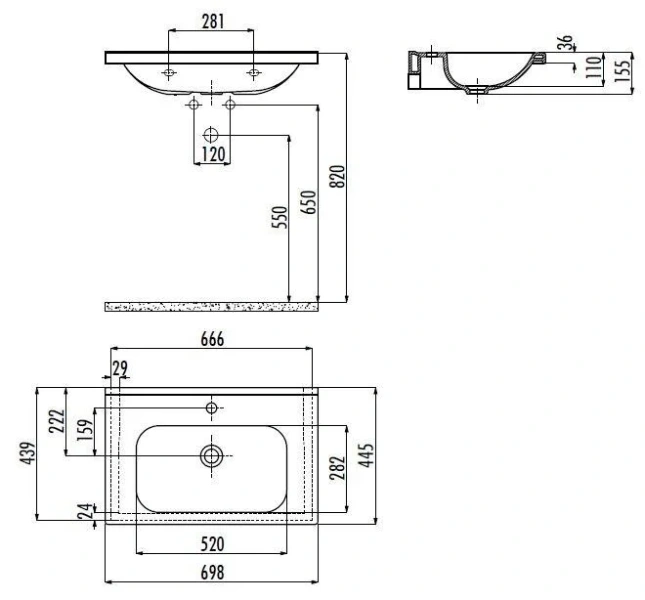 Раковина Creavit Ideal 70 см белая - фото 2