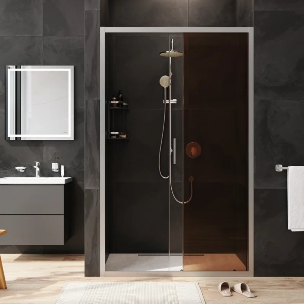 Душевая дверь в нишу AM.PM Gem Solo 120 см профиль хром стекло бронза, современные, hi-tech - фото 2