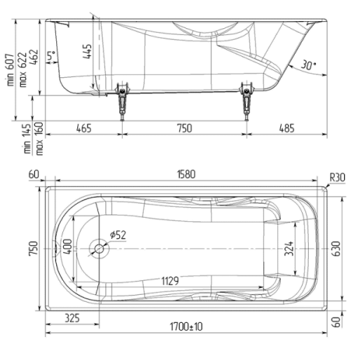 Ванна чугунная Wotte Comfort 170х75 см белая, без гидромассажа, большие - фото 6