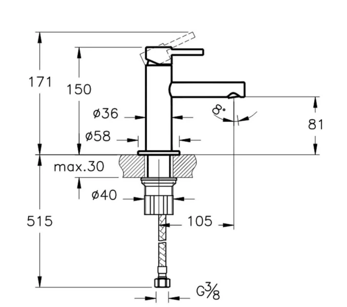 Смеситель для раковины VitrA Origin A4255 однорычажный - фото 2