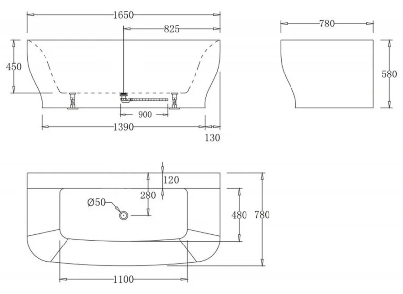 Ванна акриловая BelBagno 165х78 см полукруглая - фото 2
