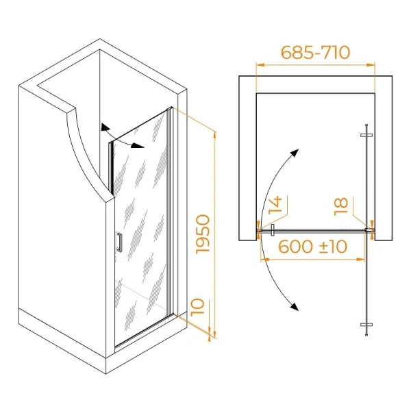 Душевая дверь в нишу RGW Leipzig LE-003B 70 см профиль черный, стекло прозрачное, современные, hi-tech - фото 2