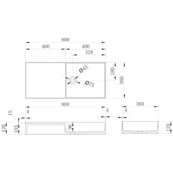 Раковина Abber Stein 80 см белая матовая - фото 2