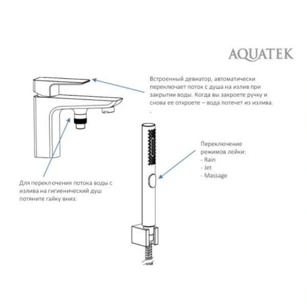 Смеситель для ванны Акватек Вега AQ1044 с гигиеническим душем - фото 3