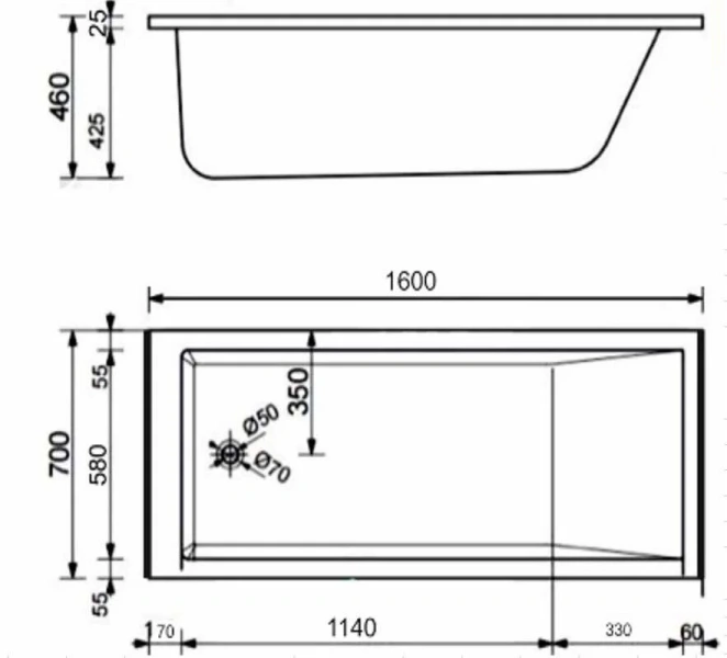 Ванна из литьевого мрамора Radianse Лазурь-2 160 x 70 см, белый, Лазурь-2 R-1600/700, белые - фото 8