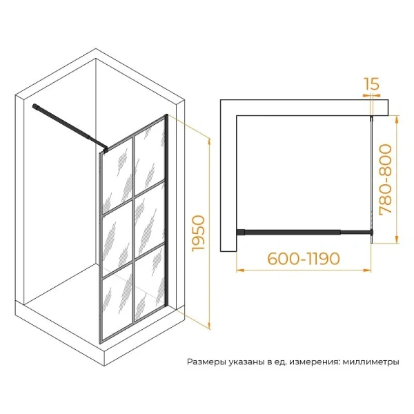 Душевая перегородка RGW Walk In WA-111B 80 см профиль черный - фото 2