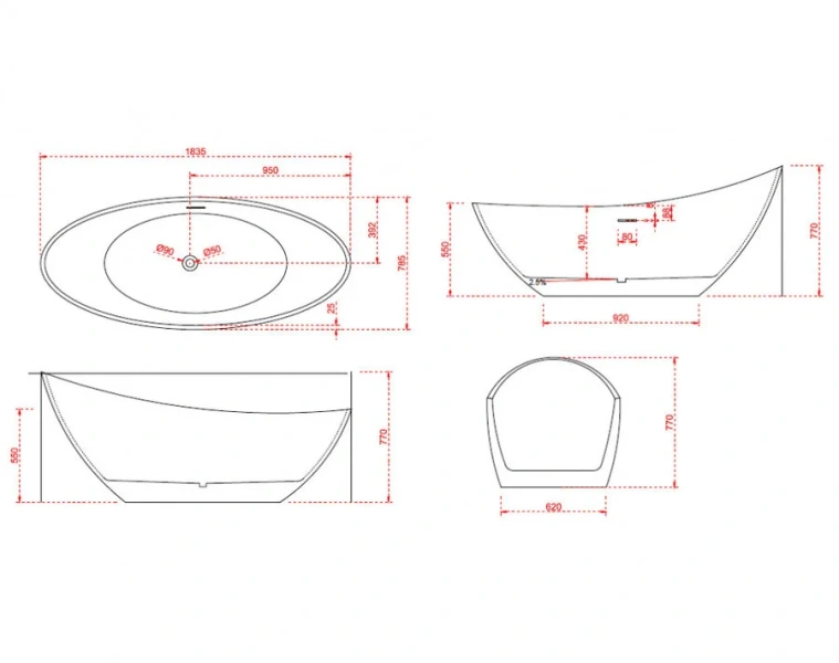 Акриловая ванна ABBER AB9233 184х79 см отдельностоящая, в наличии, по запросу - фото 8