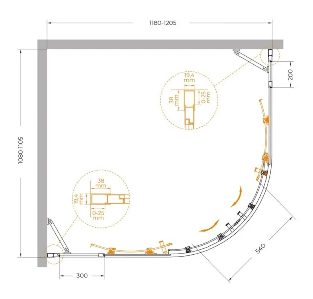Душевой уголок Cezares Molveno 120х110 см стекло прозрачное профиль оружейная сталь - фото 2