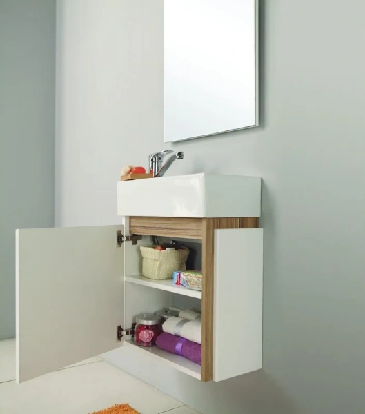 Тумба с раковиной подвесная Акватон Эклипс М 1A172801EK49 46 см белая глянцевая/эбони светлый - фото 3