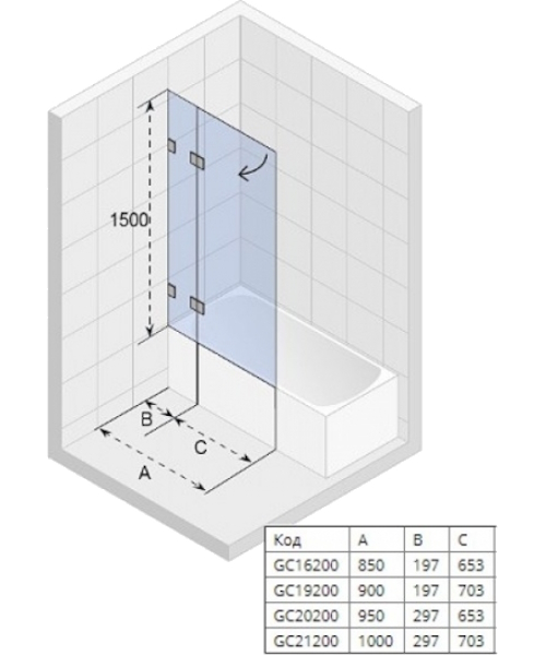 Шторка для ванны Riho Scandic M109 95x150 см - фото 2