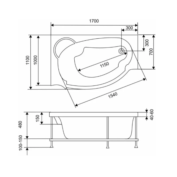 Акриловая ванна Eurolux Александрия, 170 х 110 см, белая, L/R - фото 2