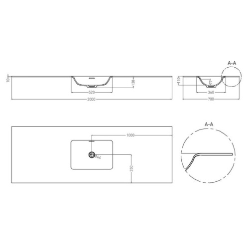 Раковина Salini Onda Flow Square 200 см покраска по RAL полностью - фото 2