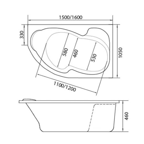 Схема, без гидромассажа, недорогие, большие, сидячие - фото 5