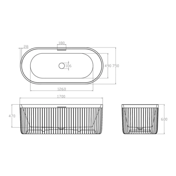 Ванна из искусственного камня Abber Stuttgart 170x75 см черная матовая, искусственный камень - фото 2