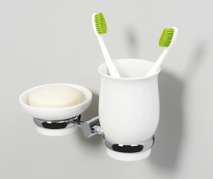 Стакан для ванной и мыльница WasserKRAFT хром/белый - фото 3