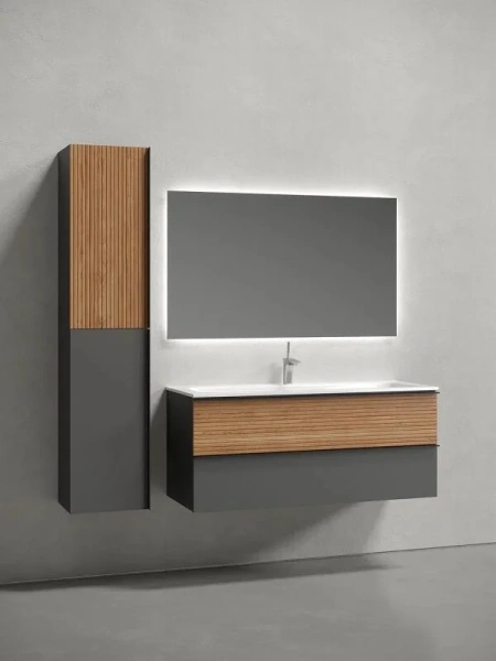 Тумба под раковину подвесная Sancos Delta 120 см дуб красный/графит, серая, комбинированная - фото 7