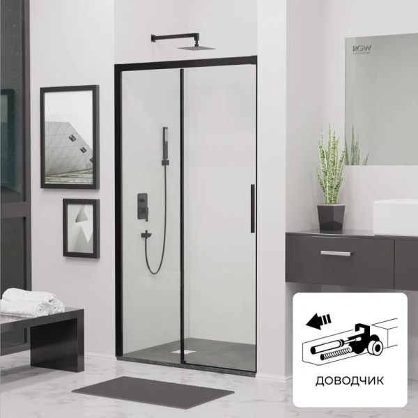 Душевая дверь в нишу RGW Leipzig Le-12B 100 см стекло прозрачное, профиль черный, 100 см - фото 3