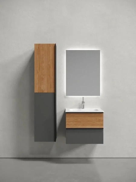 Тумба под раковину подвесная Sancos Delta 60 см дуб красный/графит - фото 3