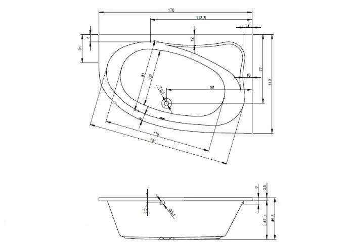 Ванна гидромассажная Riho Lyra 170 x 110 см, BLISS, левая/правая - фото 2