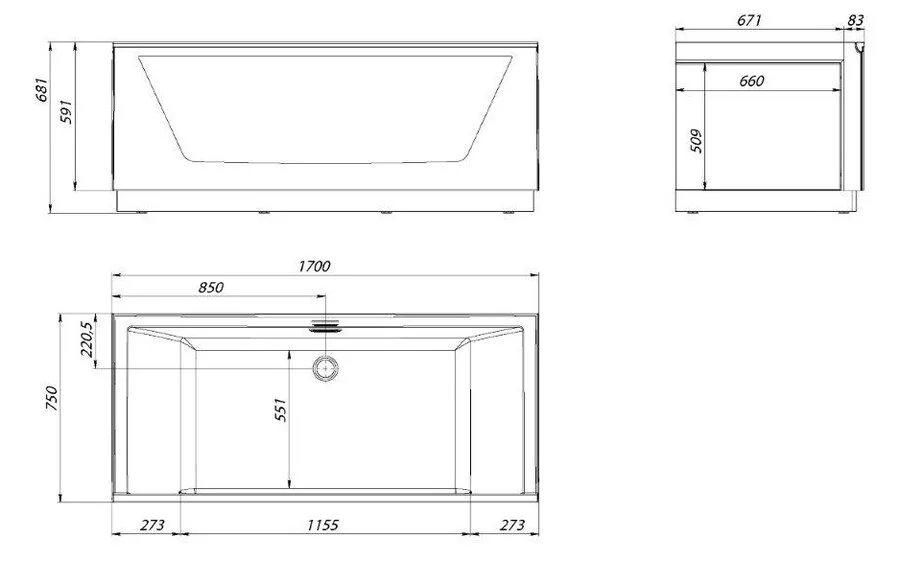 Ванна Aima Design Neo 170 x 75 см, 1 стекло принт бетон, отдельностоящая, белый, 01нео1775с1 - фото 3